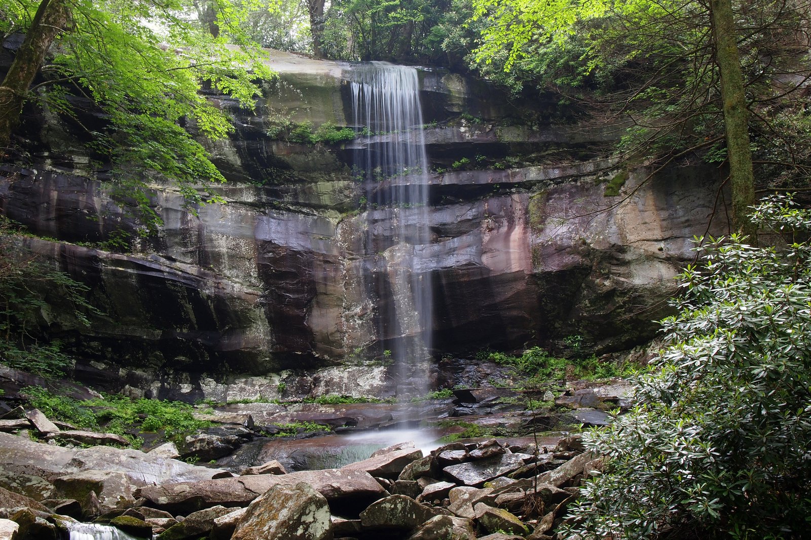 Rainbow Falls in the Great Smoky Mountains National Park, Tennesse, in early summer.