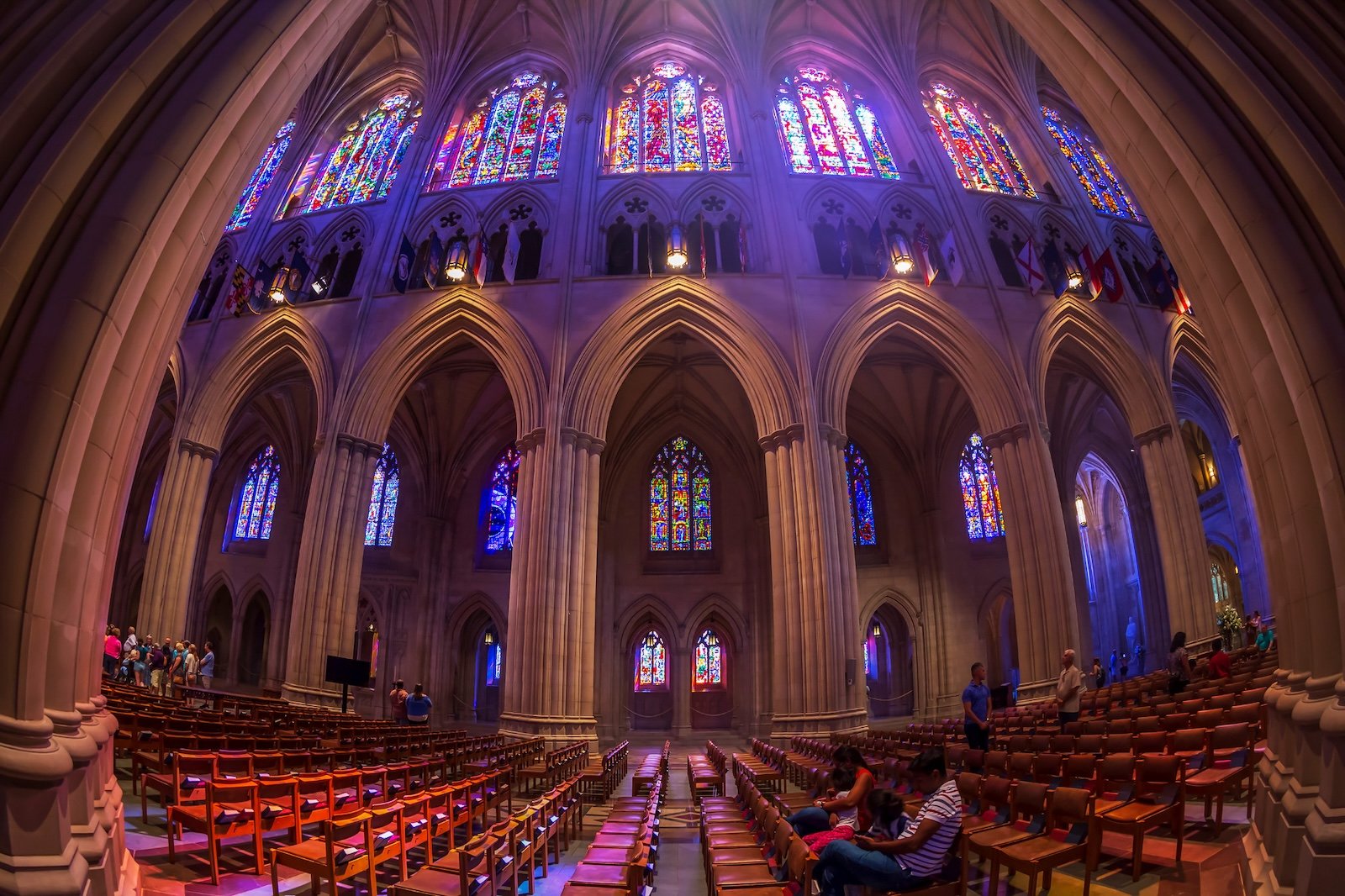 WASHINGTON DC, USA - SEPTEMBER 2, 2018: Interior of the National Cathedral know as Cathedral Church of Saint Peter and Saint Paul in the Diocese of Washington. Was built between in 1907 and 1990.