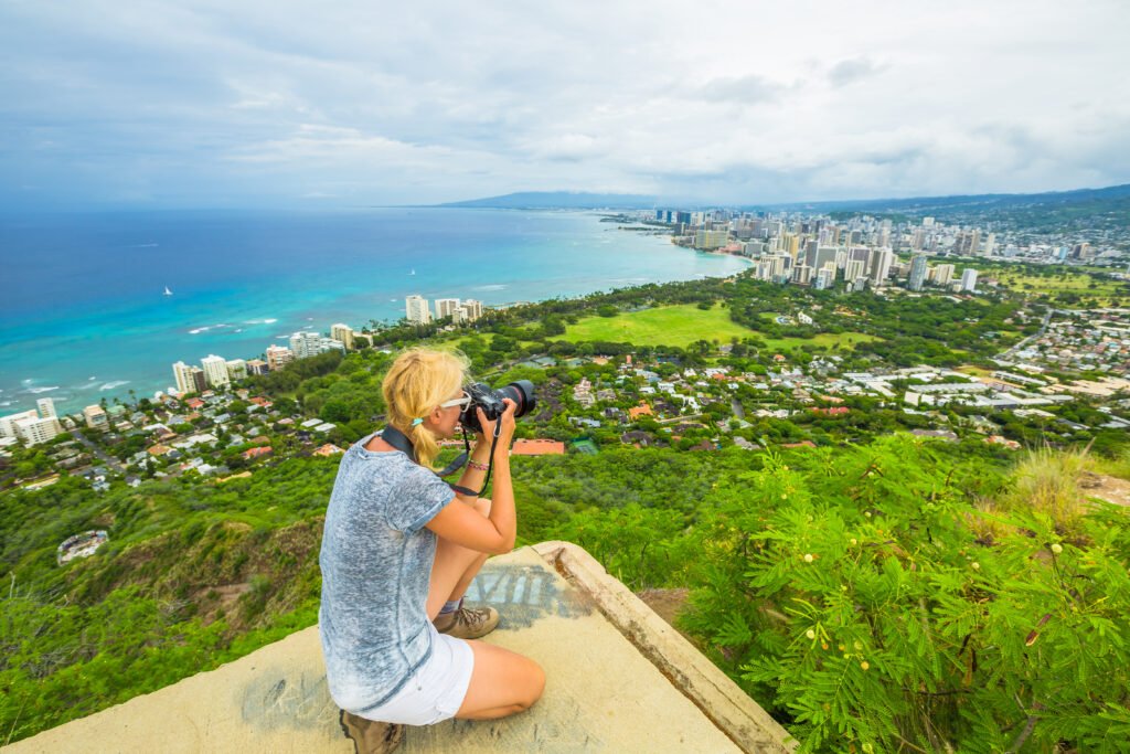Travel,Photographer,Takes,A,Shot,Of,Honolulu,And,Waikiki,Beach,